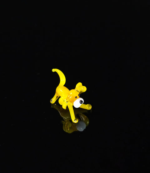 Yellow Dog Figurine, Mini Glass Murano Quality Lampworking Glass Figurine, Hand Made In Ukraine, A Great Addition To Your Collection