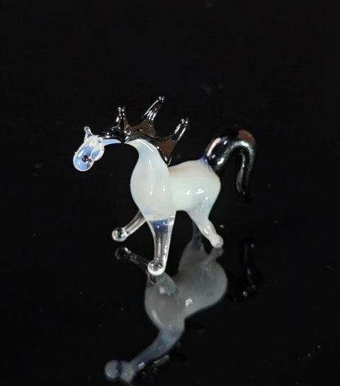White Horse Figurine, Mini Glass Murano Quality Lampworking Glass Figurine, Hand Made In Ukraine, A Great Addition To Your Collection