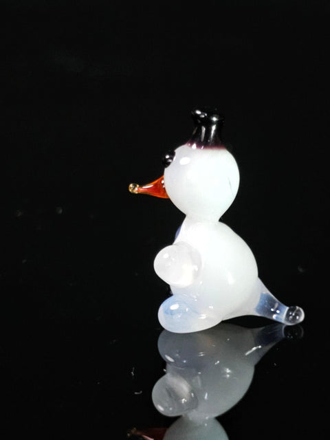 Snowman In Black Hat Figurine, Mini Glass Murano Quality Lampworking Glass Figurine, Hand Made In Ukraine, A Great Addition To Your Collection