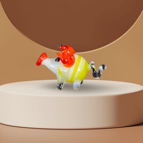 Yellow Pig Figurine, Mini Glass Murano Quality Lampworking Glass Figurine, Hand Made In Ukraine, A Great Addition To Your Collection