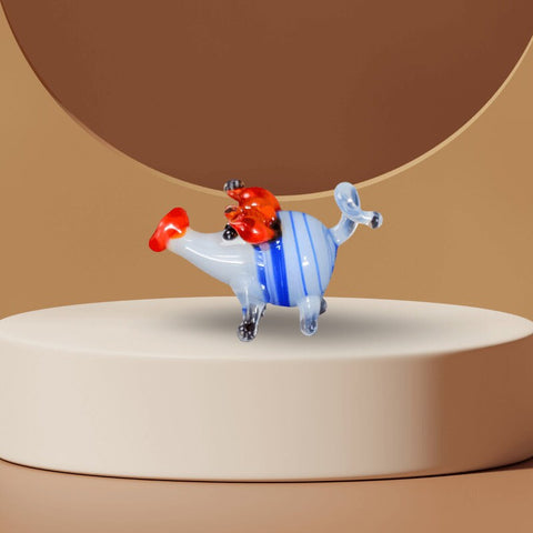Blue Pig Figurine, Mini Glass Murano Quality Lampworking Glass Figurine, Hand Made In Ukraine, A Great Addition To Your Collection