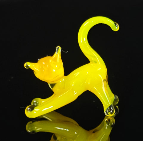 Yellow Cat Figurine, Mini Glass Murano Quality Lampworking Glass Figurine, Hand Made In Ukraine, A Great Addition To Your Collection