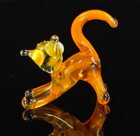Orange Cat Figurine, Mini Glass Murano Quality Lampworking Glass Figurine, Hand Made In Ukraine, A Great Addition To Your Collection