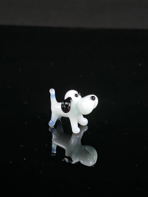 White Dog Figurine, Mini Glass Murano Quality Lampworking Glass Figurine, Hand Made In Ukraine, A Great Addition To Your Collection