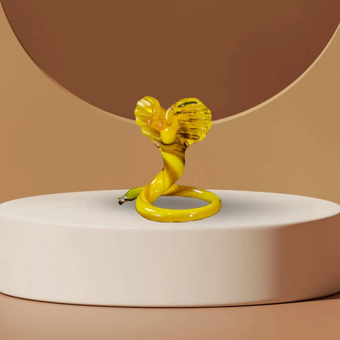 Yellow Cobra Figurine, Mini Glass Murano Quality Lampworking Glass Figurine, Hand Made In Ukraine, A Great Addition To Your Collection