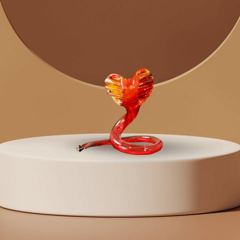 Red Glass Cobra Figurine, Handmade Murano Quality Design - Small