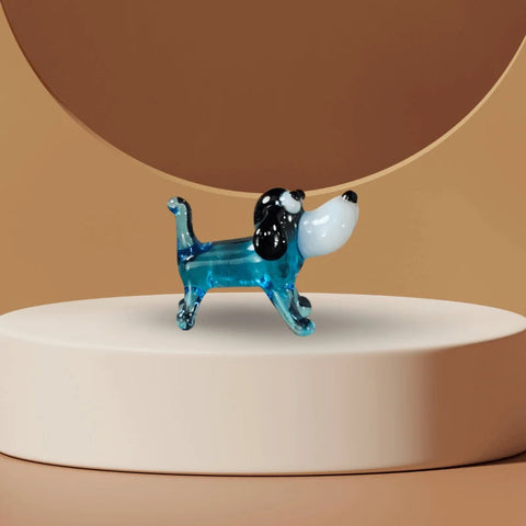 Light Blue Dog Figurine, Mini Glass Murano Quality Lampworking Glass Figurine, Hand Made In Ukraine, A Great Addition To Your Collection