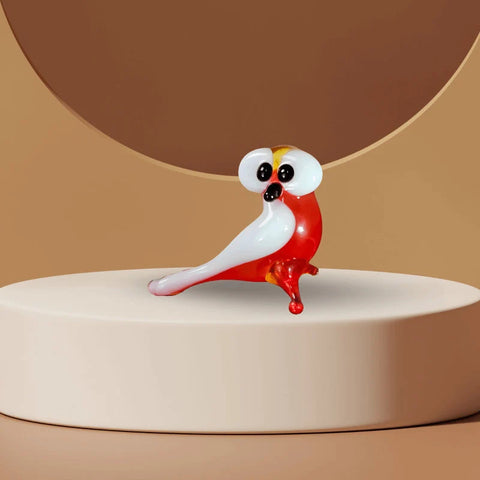 Red Owl Figurine, Mini Glass Murano Quality Lampworking Glass Figurine, Hand Made In Ukraine, A Great Addition To Your Collection