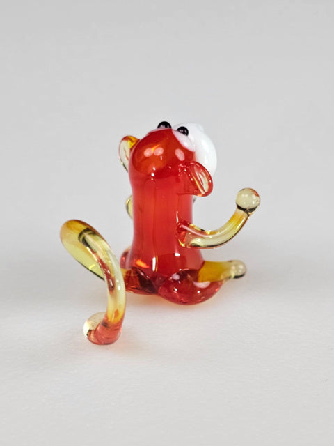 Red Monkey Figurine, Mini Glass Murano Quality Lampworking Glass Figurine, Hand Made In Ukraine, A Great Addition To Your Collection