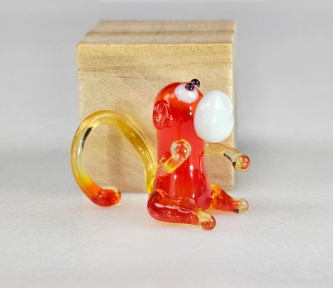 Red Monkey Figurine, Mini Glass Murano Quality Lampworking Glass Figurine, Hand Made In Ukraine, A Great Addition To Your Collection