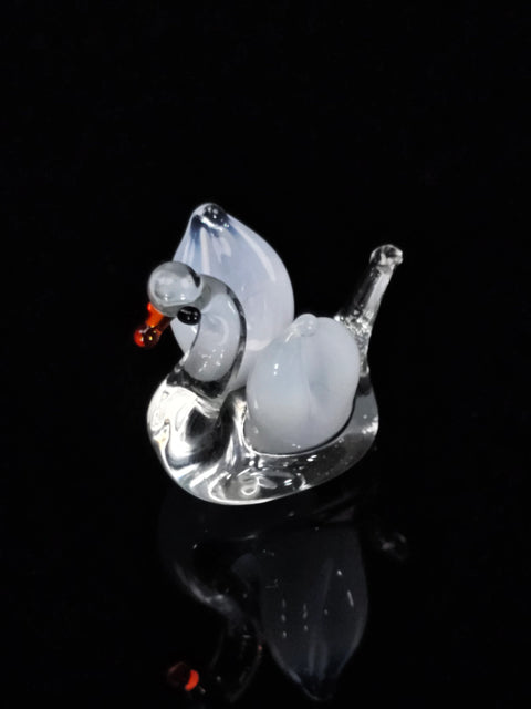 Clear Swan Figurine, Mini Glass Murano Quality Lampworking Glass Figurine, Hand Made In Ukraine, A Great Addition To Your Collection