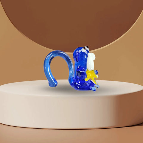 Blue Monkey W Banana Figurine, Mini Glass Murano Quality Lampworking Glass Figurine, Hand Made In Ukraine, A Great Addition To Your Collection