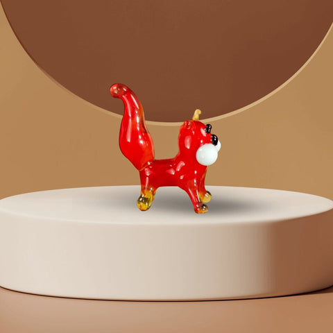 Red Cat Figurine, Mini Glass Murano Quality Lampworking Glass Figurine, Hand Made In Ukraine, A Great Addition To Your Collection