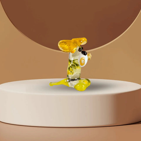 Yellow Dog W Bone Figurine, Mini Glass Murano Quality Lampworking Glass Figurine, Hand Made In Ukraine, A Great Addition To Your Collection