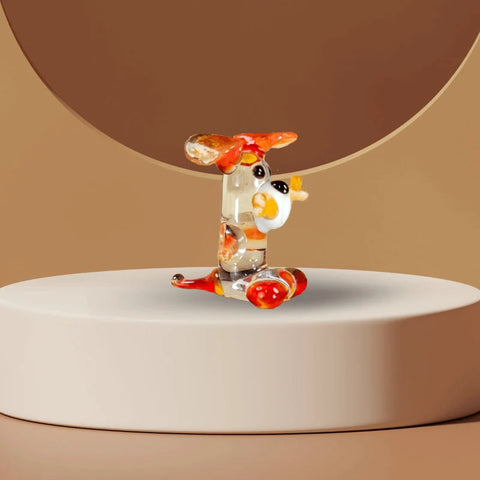 Red Dog W Bone Figurine, Mini Glass Murano Quality Lampworking Glass Figurine, Hand Made In Ukraine, A Great Addition To Your Collection