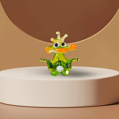 Frog With Crown Figurine, Mini Glass Murano Quality Lampworking Glass Figurine, Hand Made In Ukraine, A Great Addition To Your Collection