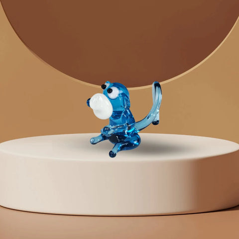 Light Blue Monkey Figurine, Mini Glass Murano Quality Lampworking Glass Figurine, Hand Made In Ukraine, A Great Addition To Your Collection
