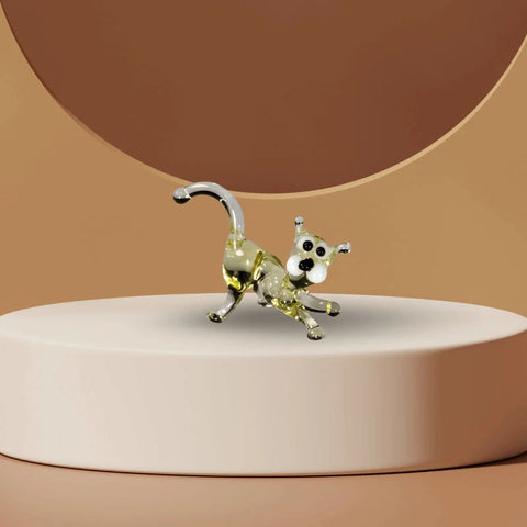 Amber Cat Figurine, Mini Glass Murano Quality Lampworking Glass Figurine, Hand Made In Ukraine, A Great Addition To Your Collection