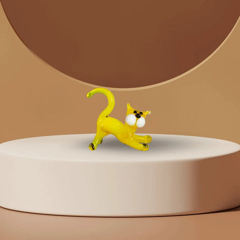 Yellow Cat Figurine, Mini Glass Murano Quality Lampworking Glass Figurine, Hand Made In Ukraine, A Great Addition To Your Collection