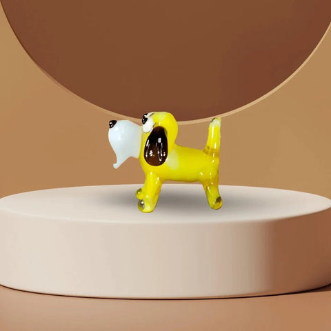Yellow Dog Figurine, Mini Glass Murano Quality Lampworking Glass Figurine, Hand Made In Ukraine, A Great Addition To Your Collection