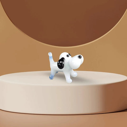 White Dog Figurine, Mini Glass Murano Quality Lampworking Glass Figurine, Hand Made In Ukraine, A Great Addition To Your Collection