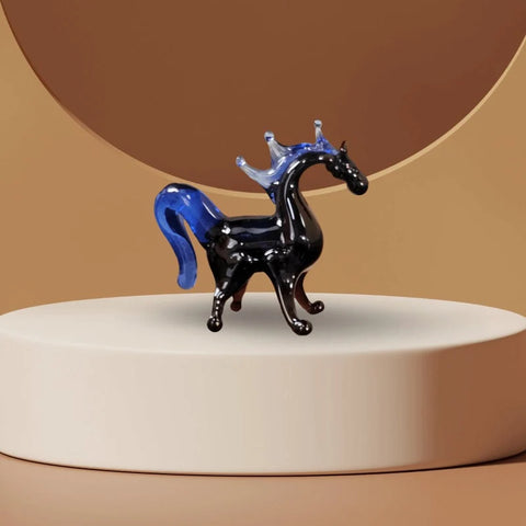 Black/Blue Glass Horse Figurine, Handmade Murano Quality Design - Small