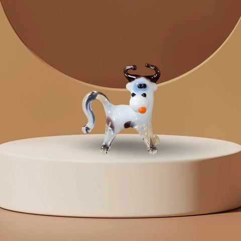 White Cow Figurine, Mini Glass Murano Quality Lampworking Glass Figurine, Hand Made In Ukraine, A Great Addition To Your Collection