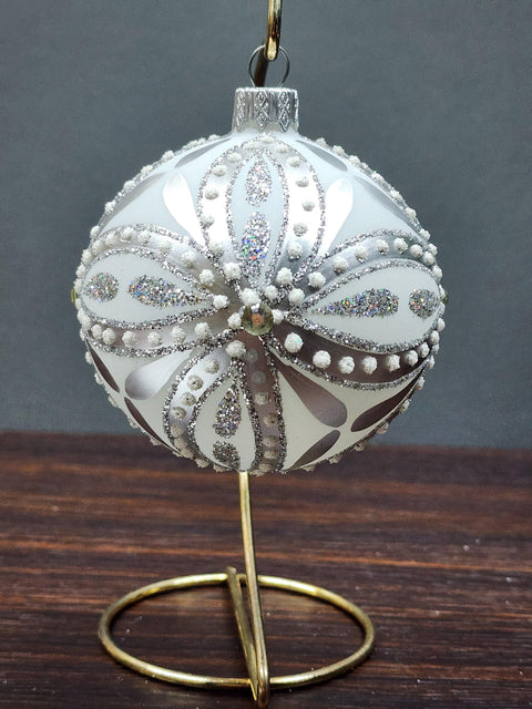 Silver Blown Glass Ornament - Silver Ornament - Hand Made In Ukraine - Hand Painted - Keepsake Ornament - Natural Glass - Hand Decorated