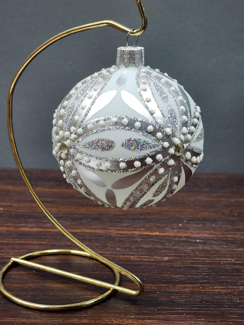 Silver Blown Glass Ornament - Silver Ornament - Hand Made In Ukraine - Hand Painted - Keepsake Ornament - Natural Glass - Hand Decorated