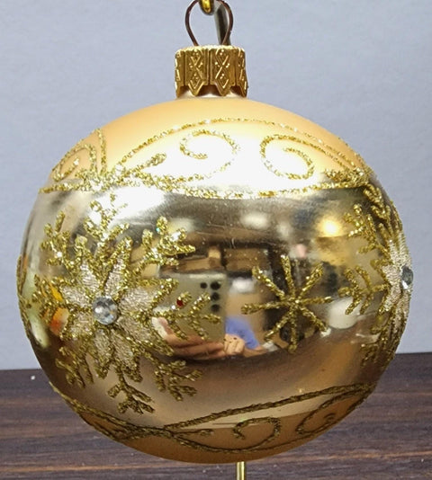 Gold Blown Glass Ornament - Large Snowflake - Shiny Gold Ornament - Hand Made In Ukraine - Hand Painted - Keepsake Ornament - Natural Glass
