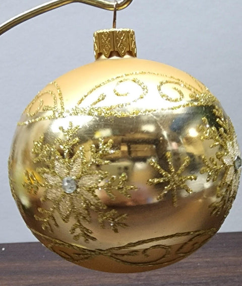 Gold Blown Glass Ornament - Large Snowflake - Shiny Gold Ornament - Hand Made In Ukraine - Hand Painted - Keepsake Ornament - Natural Glass