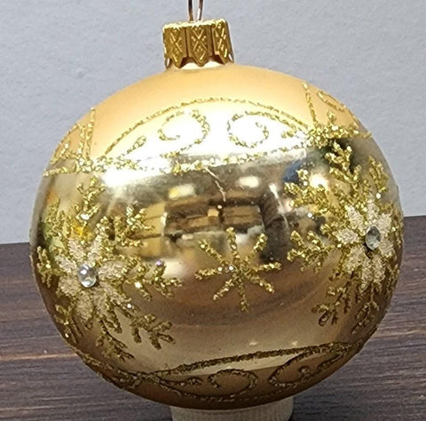 Gold Blown Glass Ornament - Large Snowflake - Shiny Gold Ornament - Hand Made In Ukraine - Hand Painted - Keepsake Ornament - Natural Glass