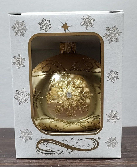 Gold Blown Glass Ornament - Large Snowflake - Shiny Gold Ornament - Hand Made In Ukraine - Hand Painted - Keepsake Ornament - Natural Glass
