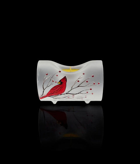 Cardinal Blown Glass Candle Holder – Hand-Painted Design, Made in Ukraine