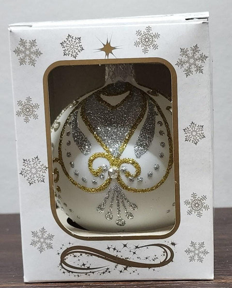 Silver and Gold Forever Heart Blown Glass Ornament, Modern Design and Crafted in Ukraine, Individually Box, Keep Sake Ornament