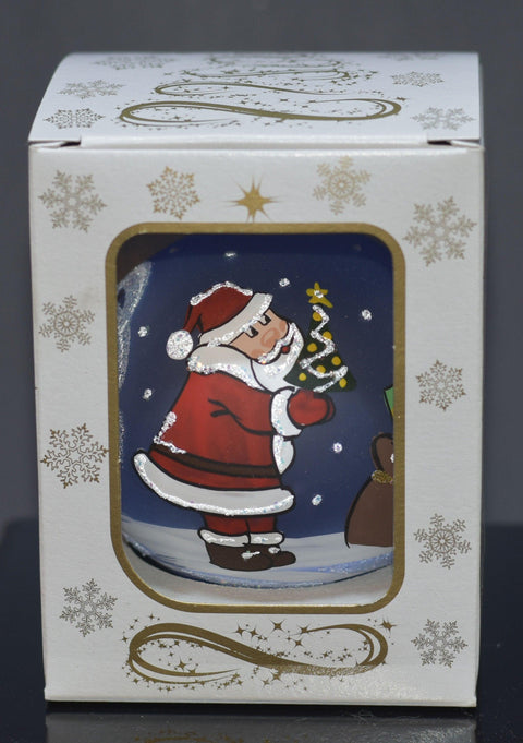 Light Blue Blown Glass Ornament - Handcrafted - Charming Santa Claus Design