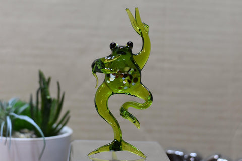 Naturally Colored Glass Figurine - Handcrafted - Frog Design