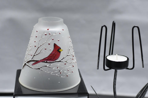 Frosted Glass Lamp Candle Holder - Red Cardinal
