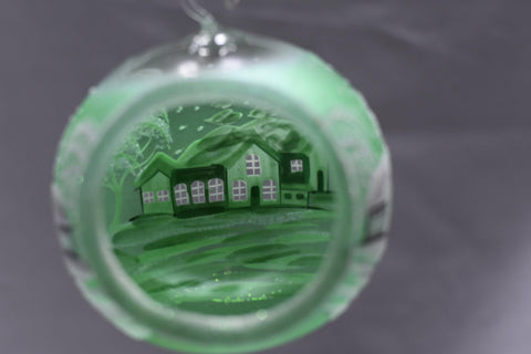 Green Glass Terrarium Candle Holder, Hand Crafted in Ukraine, White Cabin Winter Wonderland, Wonderful Year Round