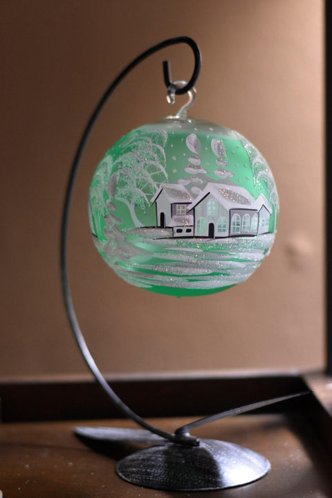 Green Glass Terrarium Candle Holder, Hand Crafted in Ukraine, White Cabin Winter Wonderland, Wonderful Year Round