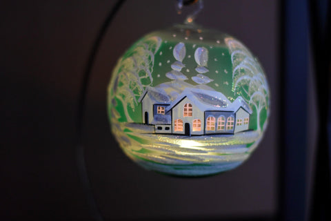 Green Glass Terrarium Candle Holder, Hand Crafted in Ukraine, White Cabin Winter Wonderland, Wonderful Year Round