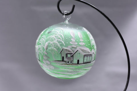 Green Glass Terrarium Candle Holder, Hand Crafted in Ukraine, White Cabin Winter Wonderland, Wonderful Year Round