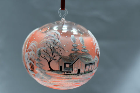 Orange Glass Terrarium Candle Holder, Hand Crafted in Ukraine, White Cabin Winter Wonderland, Wonderful Year Round