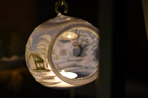 Light Blue Glass Terrarium Candle Holder, Hand Crafted in Ukraine, White Cabin Winter Wonderland, Wonderful Year Round
