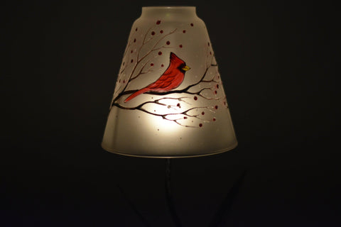 Frosted Glass Lamp Candle Holder  - Red Cardinal