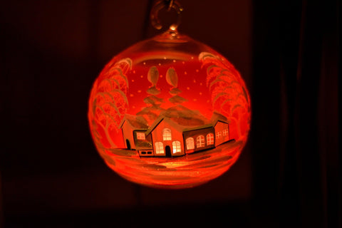 Red Glass Terrarium Candle Holder, Hand Crafted in Ukraine, White Cabin Winter Wonderland, Wonderful Year Round