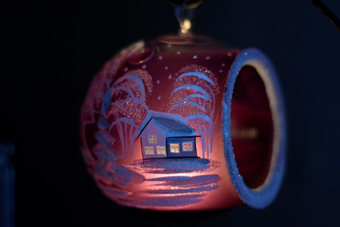 Purple Glass Terrarium Candle Holder, Hand Crafted in Ukraine, White Cabin Winter Wonderland, Wonderful Year Round