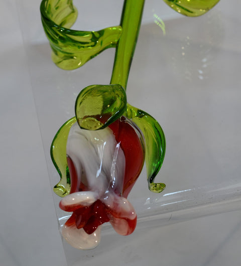 Red & White Glass Rose, Handcrafted Glass Flower, Hand Made In Ukraine Using Murano Quality Glass, Great Gift For Flower Lovers, 12 Inch Rose