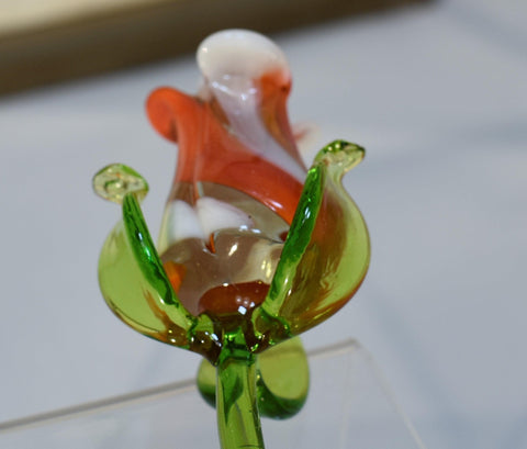 Orange & White Glass Rose, Handcrafted Glass Flower, Hand Made In Ukraine Using Murano Quality Glass, Great Gift For Flower Lovers, 12 Inch Rose