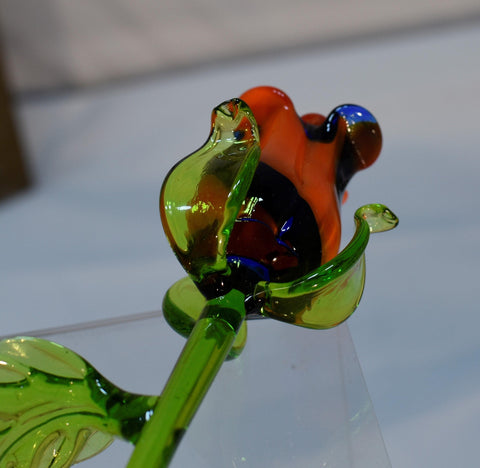 Blue & Orange Glass Rose, Handcrafted Glass Flower, Hand Made In Ukraine Using Murano Quality Glass, Great Gift For Flower Lovers, 12 Inch Rose